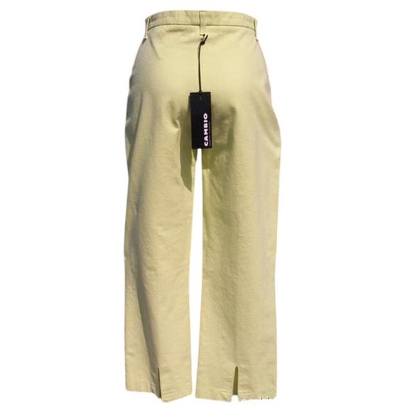 Cambio Mary Modern Classics Denim Pant 4/6 S Chartreuse Back Slit Capri $165 NWT